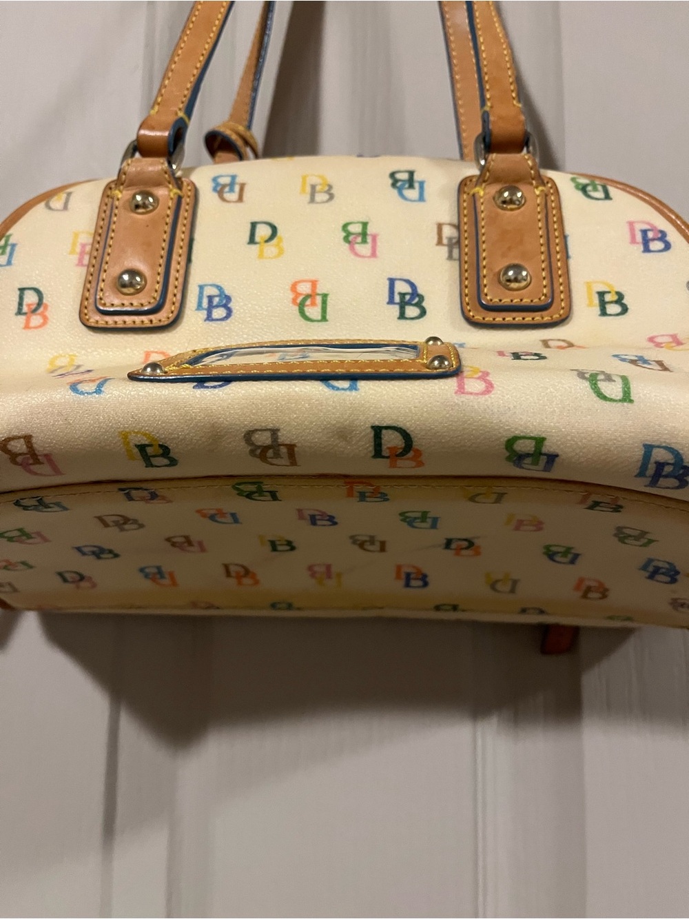 Multicolor Logo Print Women’s Satchel - Cream and Tan no UV - Picture 4 of 11